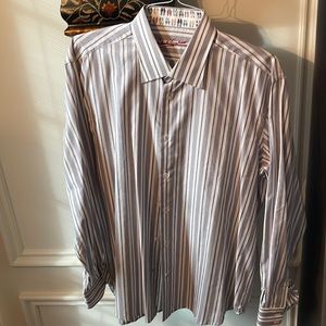 Robert Graham Men’s White Striped Long Sleeve Button Down Shirt Size XL